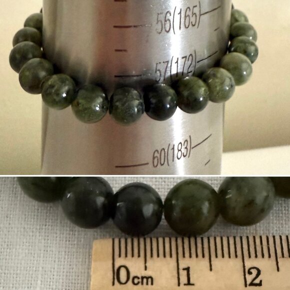 Green Serpentine Energy Bracelet 6.75 inch Natural Stone Beaded Stretch 8mm Bead - Picture 5 of 10